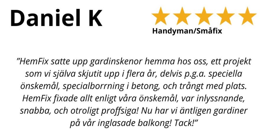 Kundrecension om snabb och professionell service från HemFix SmartTV , Teknikhjälp Tekniksupport Hemmafixare, Linköping TV på vägg