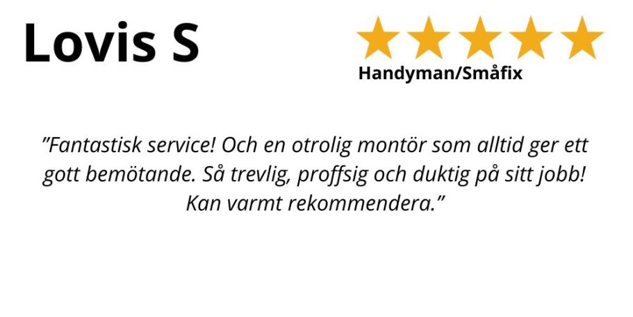 Kundrecension om snabb och professionell service från HemFix SmartTV , Teknikhjälp Tekniksupport Hemmafixare, Linköping TV på vägg