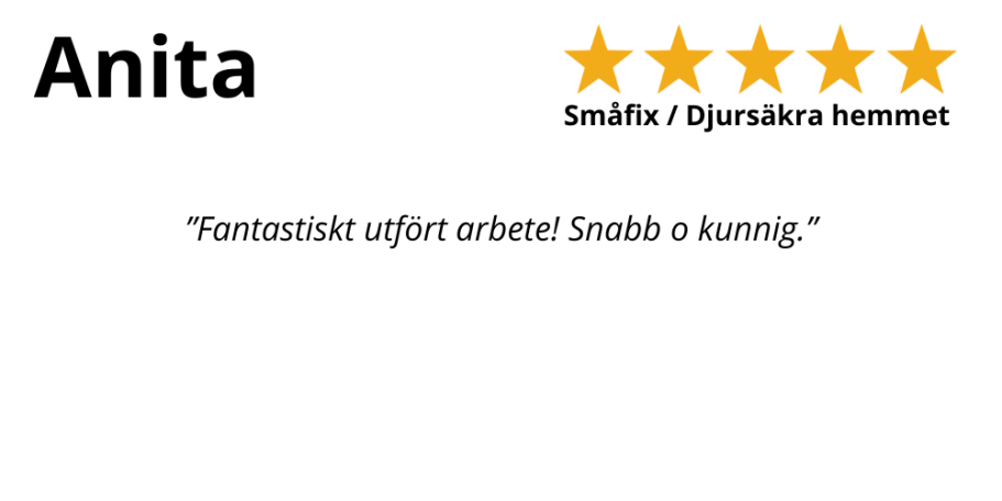 HemFix Linköping Kundrecension om snabb och professionell service från HemFix Teknikhjälp Djursäkra hemmet